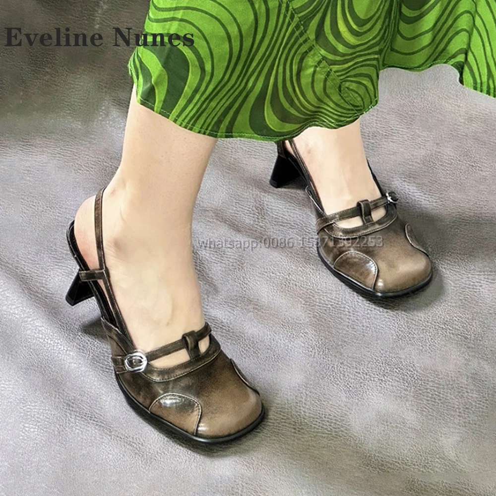 

Belt Buckle Blade Heel Sandals Square Toe Height Increasing Back Strap Shallow Pumps Retro Punk Side Air Spicy Girl Shoes Newest