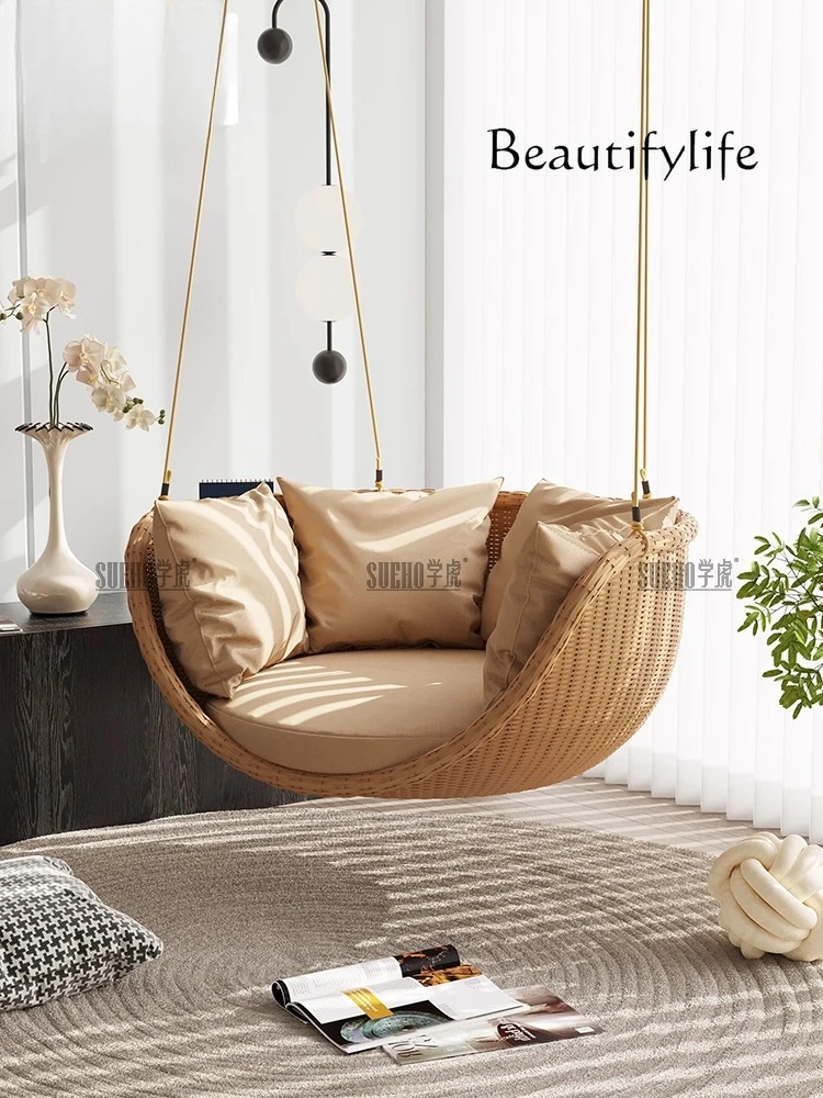 Outdoor swing hanging basket indoor balcony casual rattan seat terrace rattan chair single Nordic rocking chair