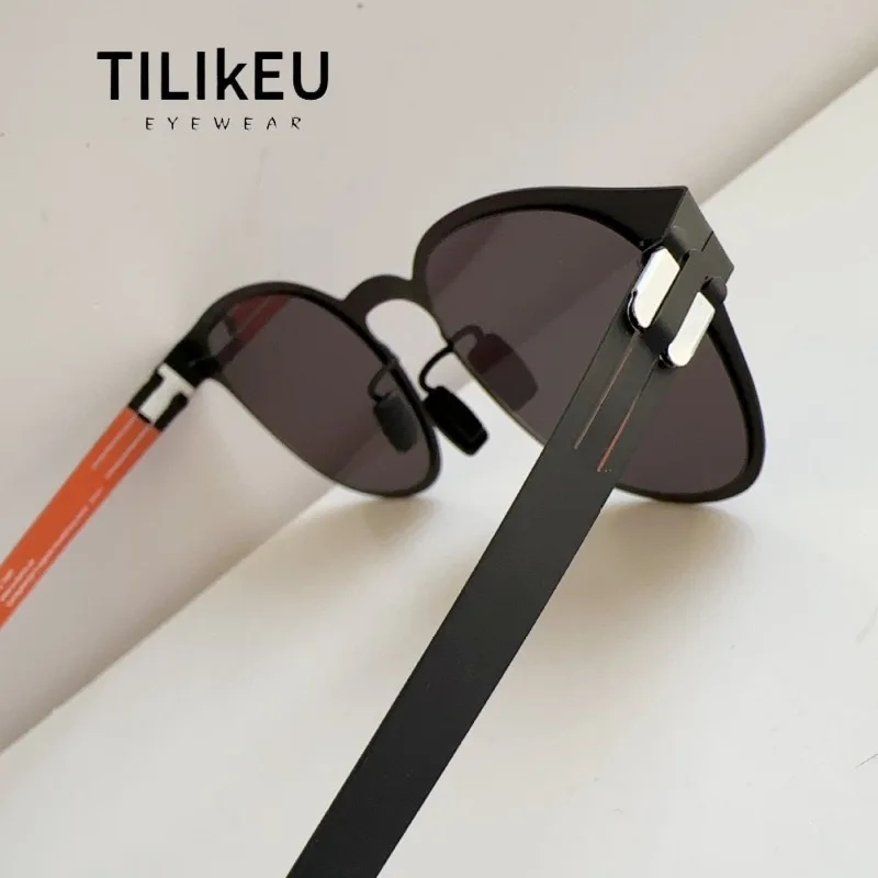 

German Brand Designer Thin-Steel Round Sunglasses Classic Screwless Eyewear Outdoor Driving Fishing Anti-Glare UV Men Sunglasses