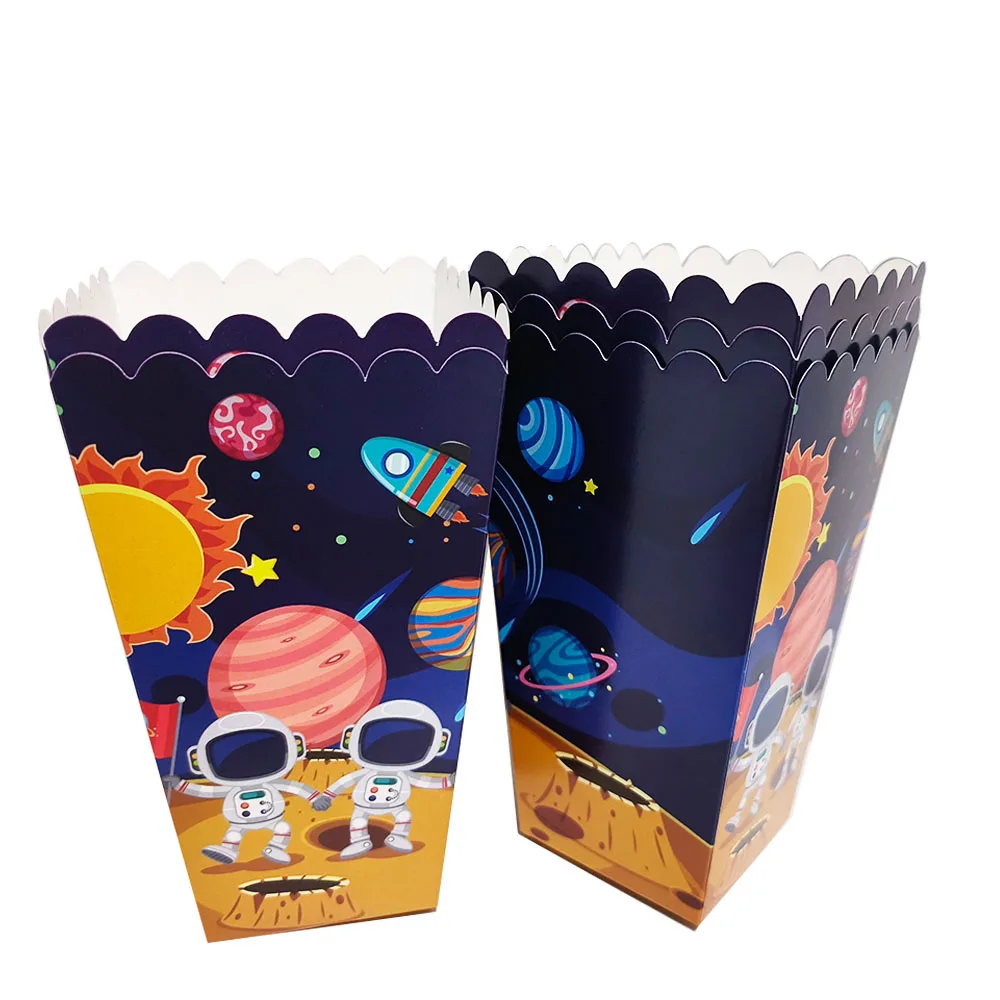 Astronaut Birthday Decoration 6pcs Outer Space Popcorn Box Snack Box Candy Cookie Containers Goodie Bag Solar Space Planet Party