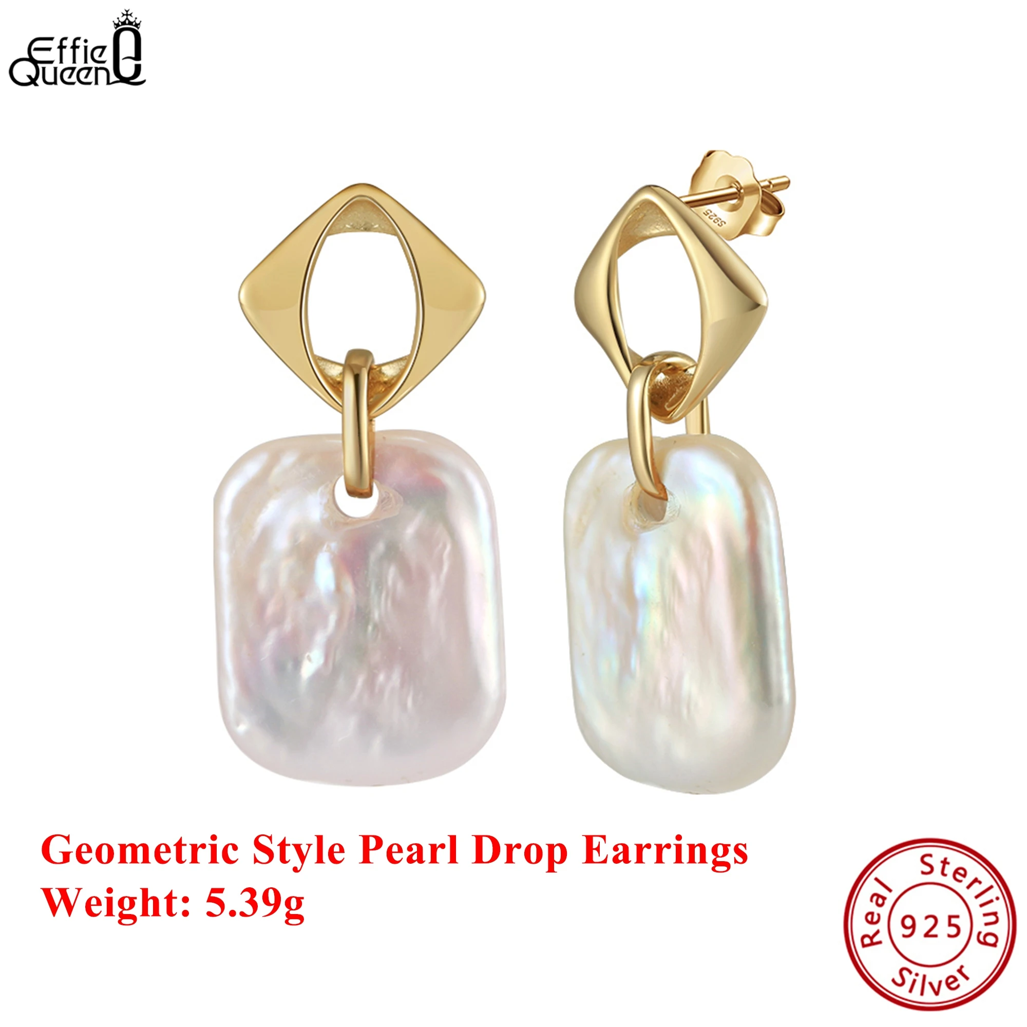 

Effie Queen, высокое качество, серебро 925 пробы, золото 14 карат, серьги-капли с жемчугом в стиле барокко, ювелирные изделия для банкета для женщин, свадебная вечеринка, прекрасный подарок GPE91