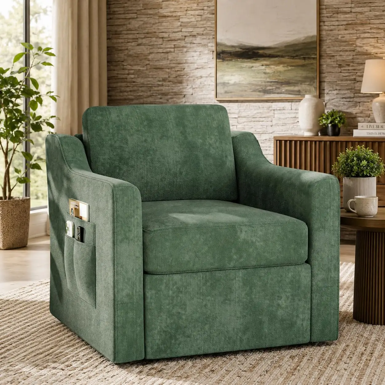 360° Swivel Accent Chair with Pillow, No-Sag Foam & Metal Base, Square Sofa for Living Room Bedroom Office Lounge, Customized