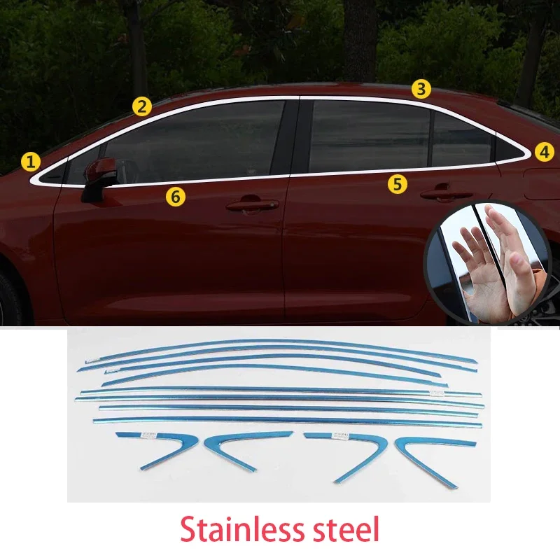 Car Accessories For Toyota Corolla Sedan 2020-2023 steel Chrome black Exterior Window Molding Strip Sill side Cover Trim 12pcs