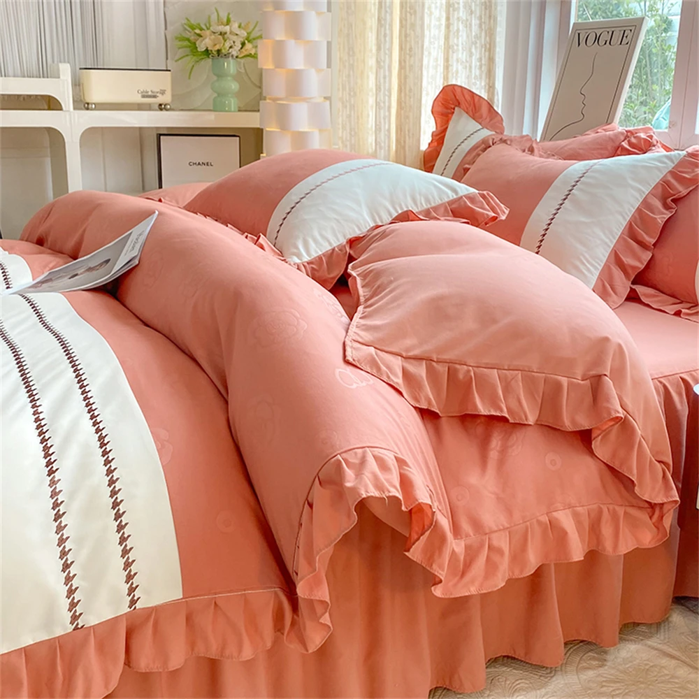 

Princess Style Bedding Set Ruffle Duvet Cover With Lace Four Piece Set Quilt Cover Pillowcase Bedsheet Comfortable Home Textiles