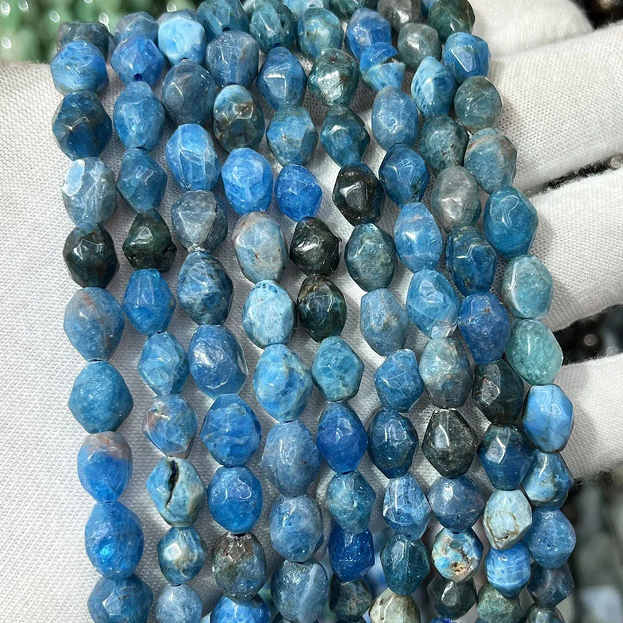 

Natural Crystal Blue Apatite Irregular Section Loose Bead For Jewelry Making DIY Necklace Bracelet Accessory15''8-10mm