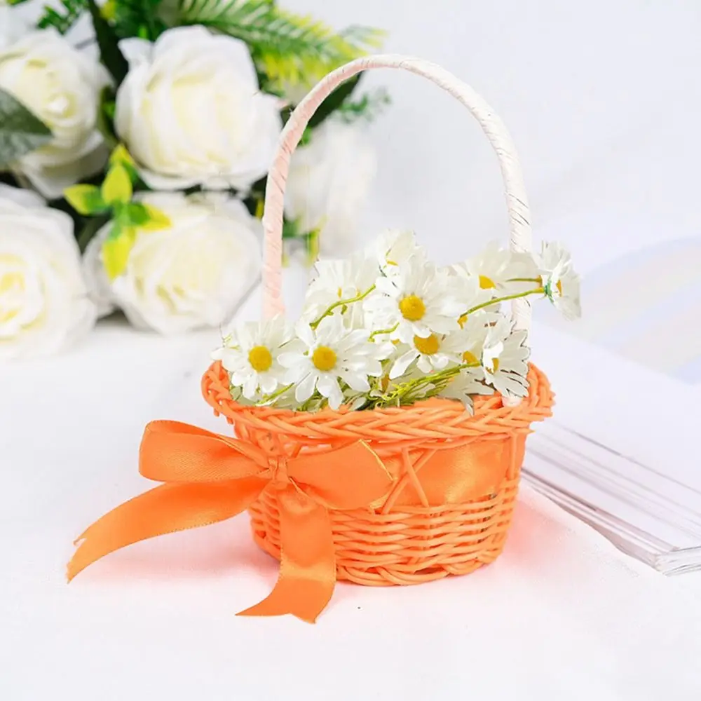 Hand-woven Small Flower Storage Basket Rattan Woven 8 Colors Round Storage Baskets Hand-held Shopping Storage Hamper Basket