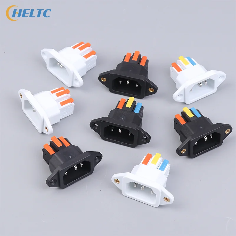 Black/White IEC C14 3Pin Socket Quick Connect Press Charging Power SupplySocket 3Core Male Socket 250V 10A Easy Install Connect