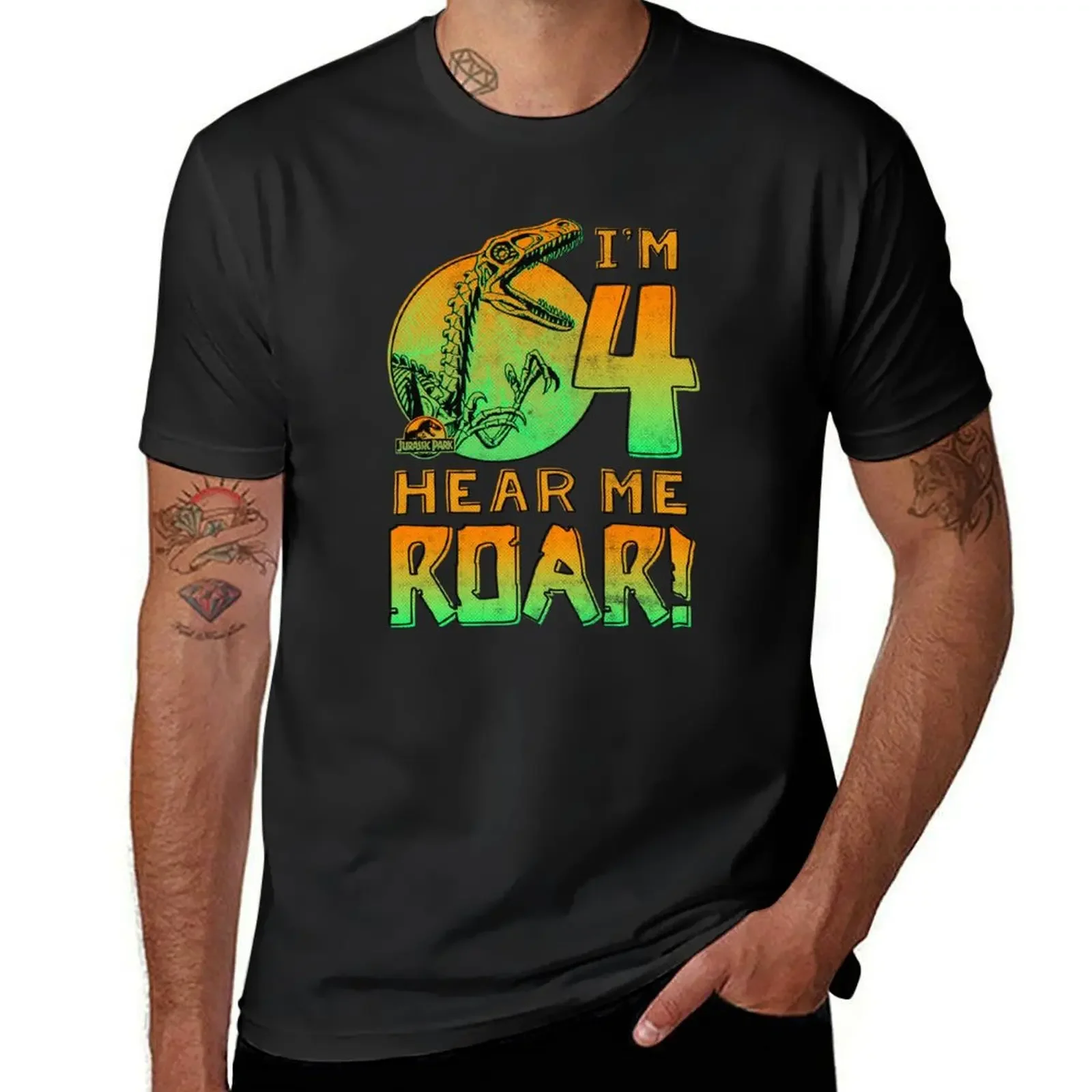 Birthday Neon Dinosaur I'm 4 Hear Me Roar! T-Shirt cute clothes new edition T-shirt men