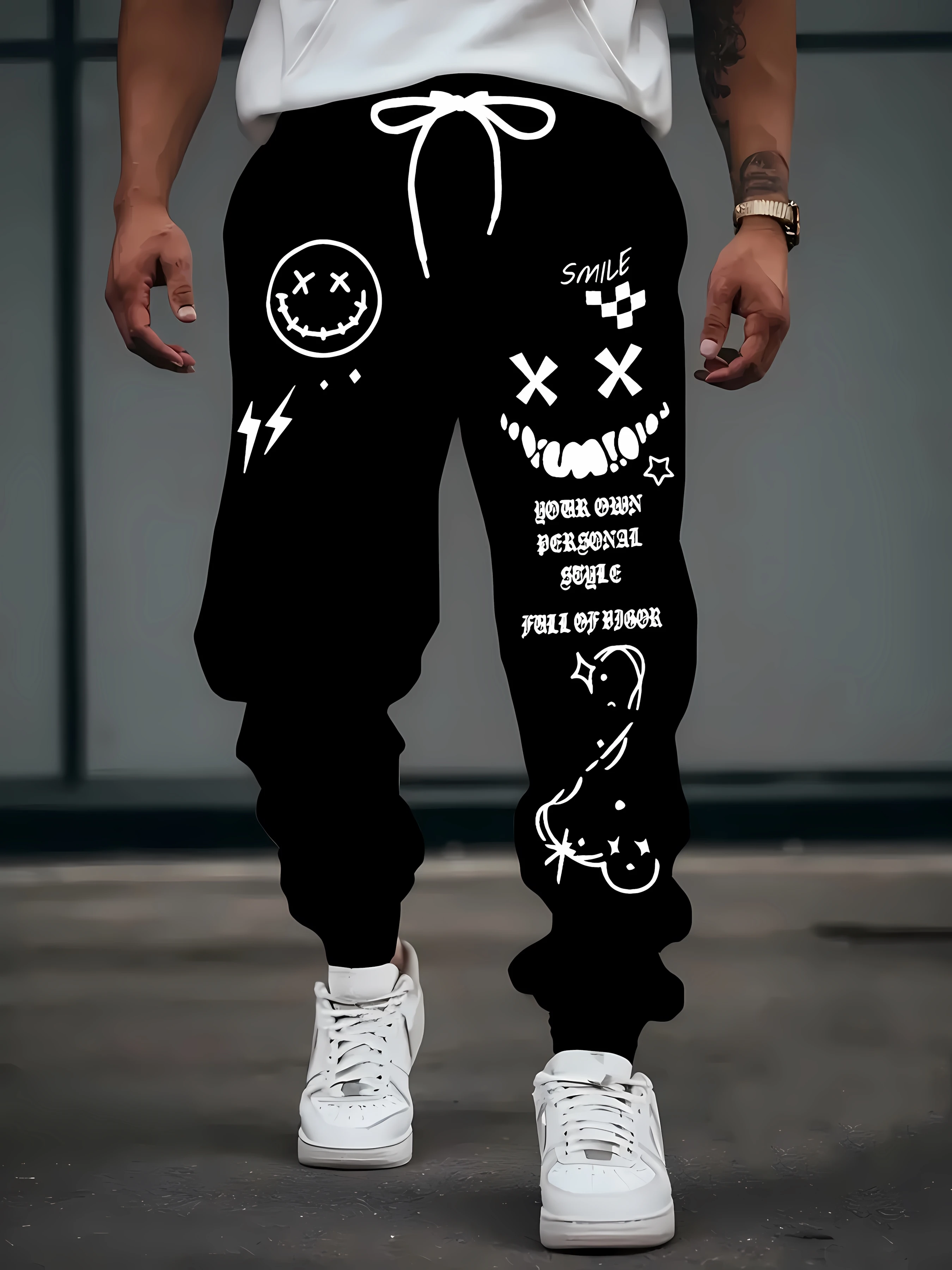 

New men's trousers for the autumn of 2025Casual roller skating smiling printed outdoor hip-hop men's trousers