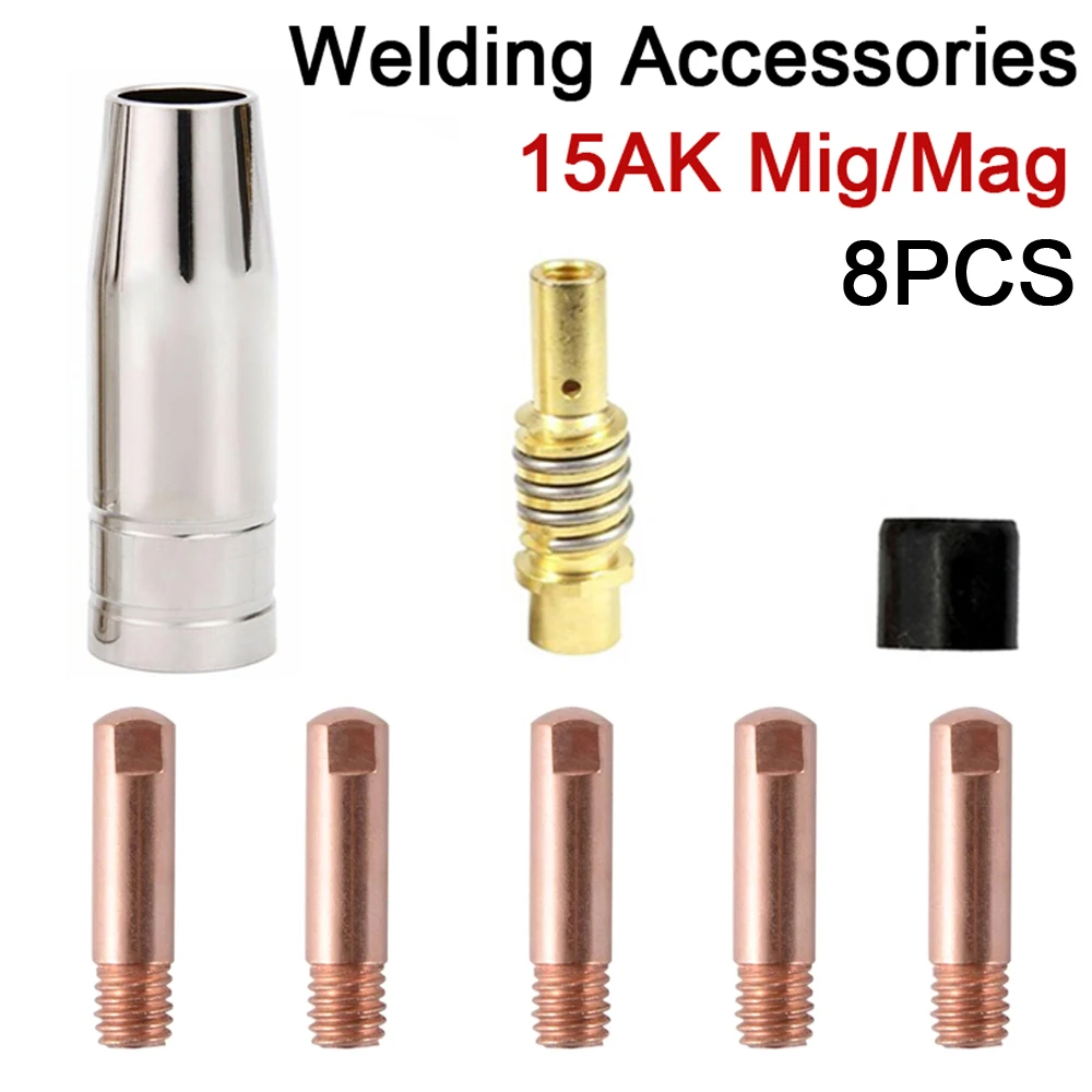 

8Pcs 15AK Welding Torch Consumables Nozzle Part Kit Conical Nozzle Connecting Rod Contact Tips Tool Set for Binzel 15AK MIG MAG