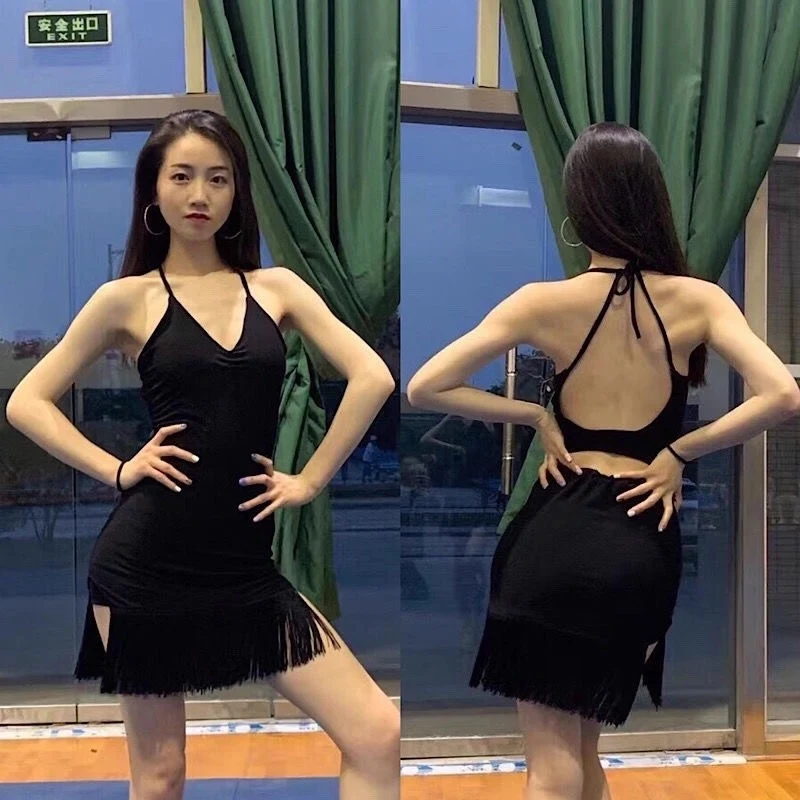 2025 ผู้หญิงการแข่งขันเต้นรำเสื้อผ้าเต้นรำละตินเครื่องแต่งกายแขวนคอพู่ชุดเต้นรำเสื้อผ้า DN21387