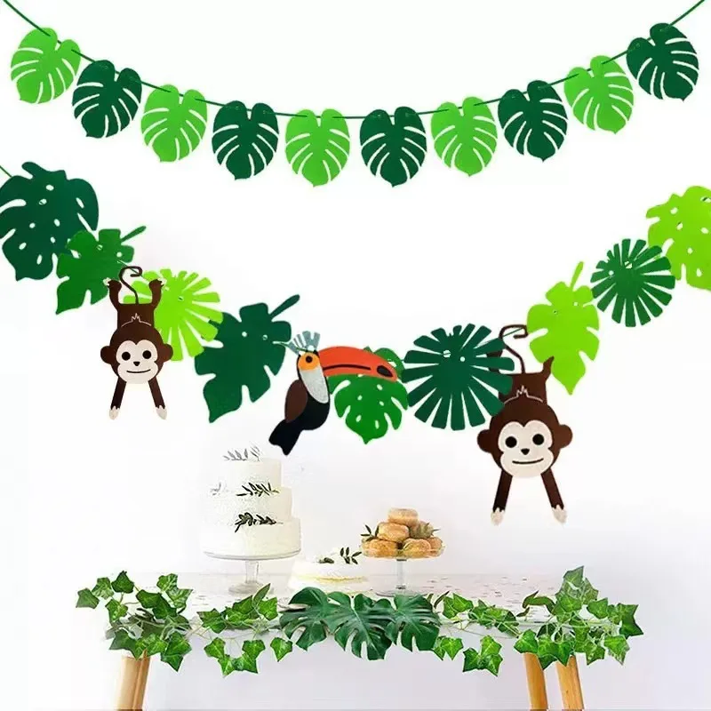 Monkey Palm Leaves Cutouts Garland Green Jungle Party Decorations Hanging Wall Decor for Kid Wild One Birthday Baby Shower Decor