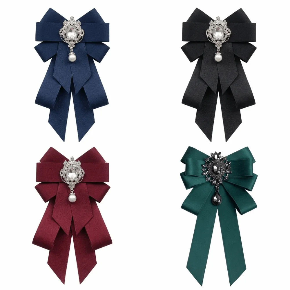 Formal Alloy Bow Tie Detachable Pre-tied Necktie Rhinestone Necktie Shirt Collar Pin Unisex