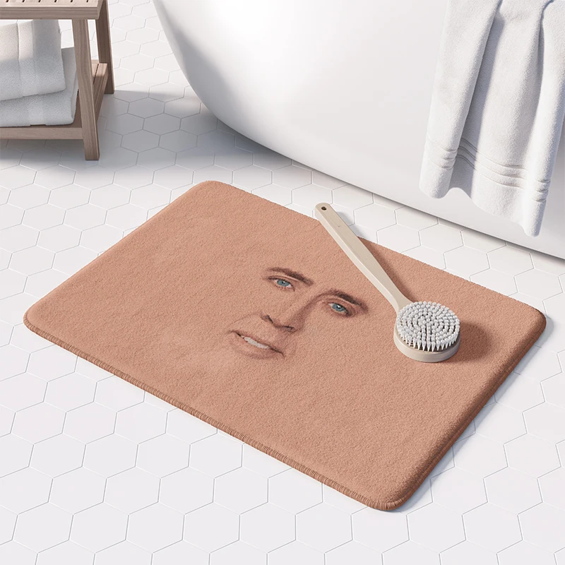 Gaslight Gatekeep Girlboss Nicolas Cage Full Face Bath Mat Non Slip Absorbent Cozy Velvet Bathroom Rug Shower Carpet 60 x 40 cm