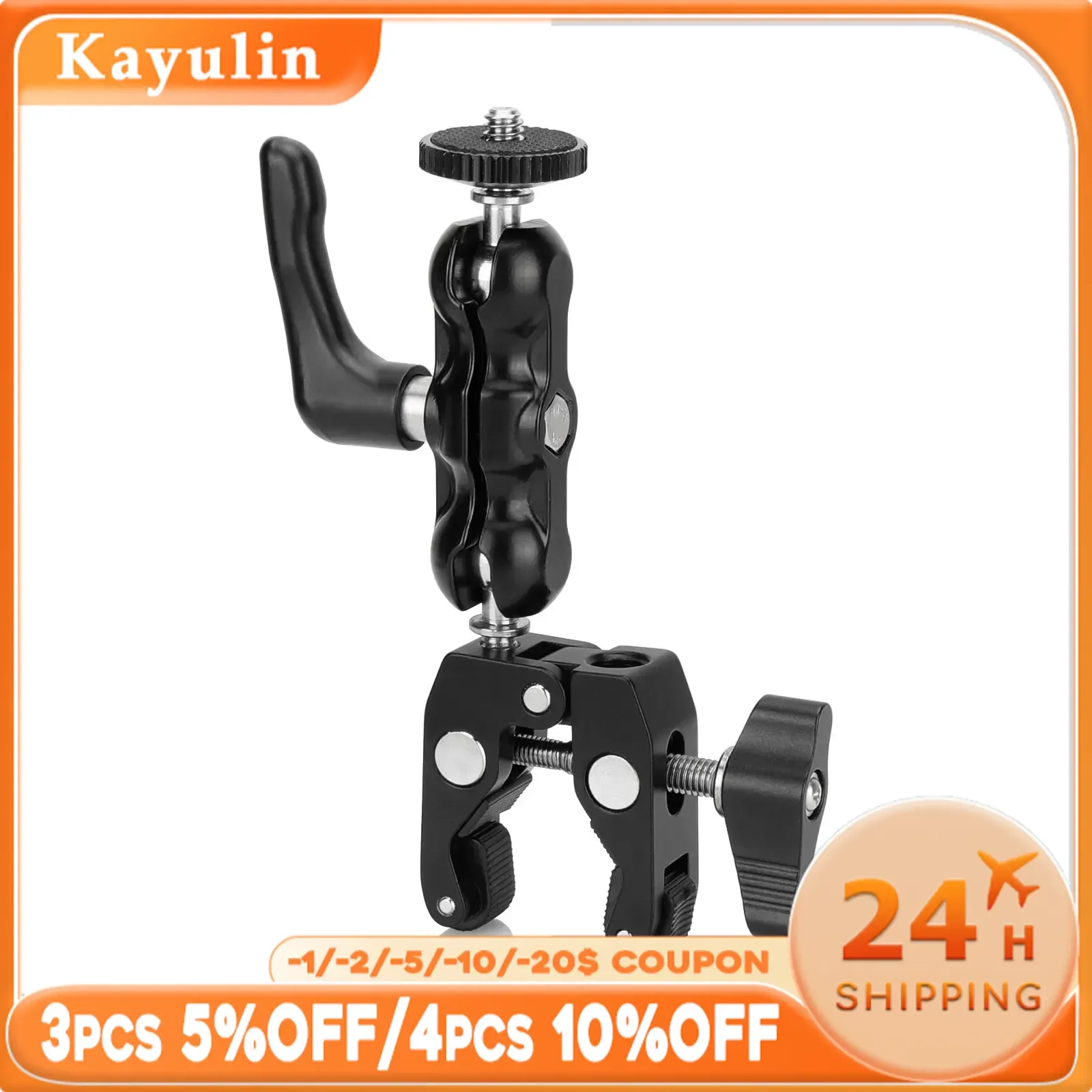 Kayulin Double 1/4" Ball Head Support Holders With + Super Crab Gripper Clamp Universal Use For DSLR Camera Flashlight / Monitor