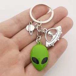 Alien Keychain Green Alien Spaceship Planet Rocket UFO Space Cosmic Keychain