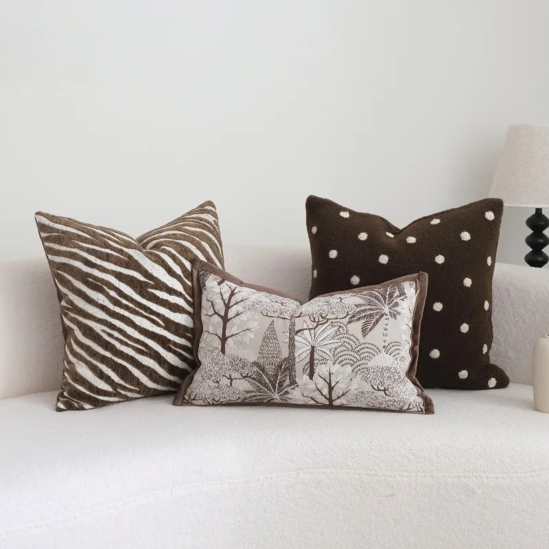 Mid-Century Modern Chenille Cushion Cover Brown Throw Pillow Case Vintage Retro Decorative Square Pillowcase for Sofa Couch