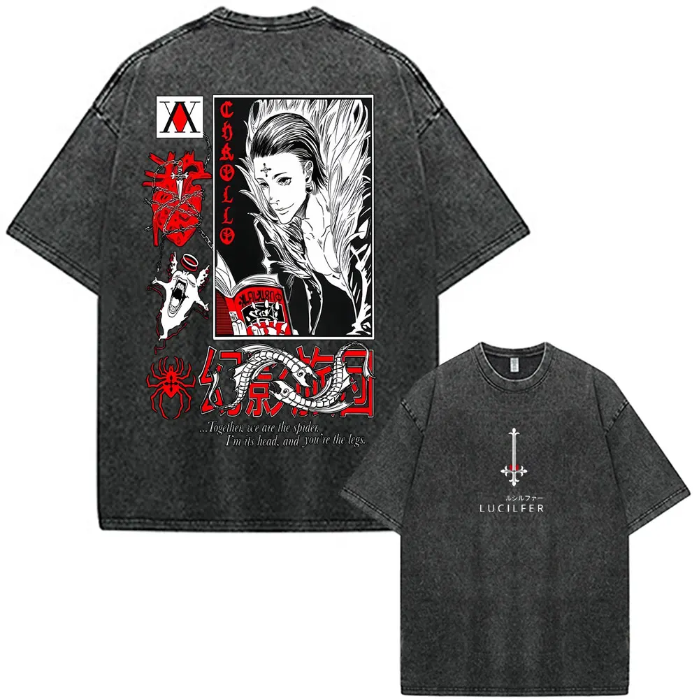 Vintage Washed Anime Hunter X Hunter T Shirt Chrollo Lucilfer Phantom Troupe T-shirt Men's Clothing Fashion Oversized T-shirts