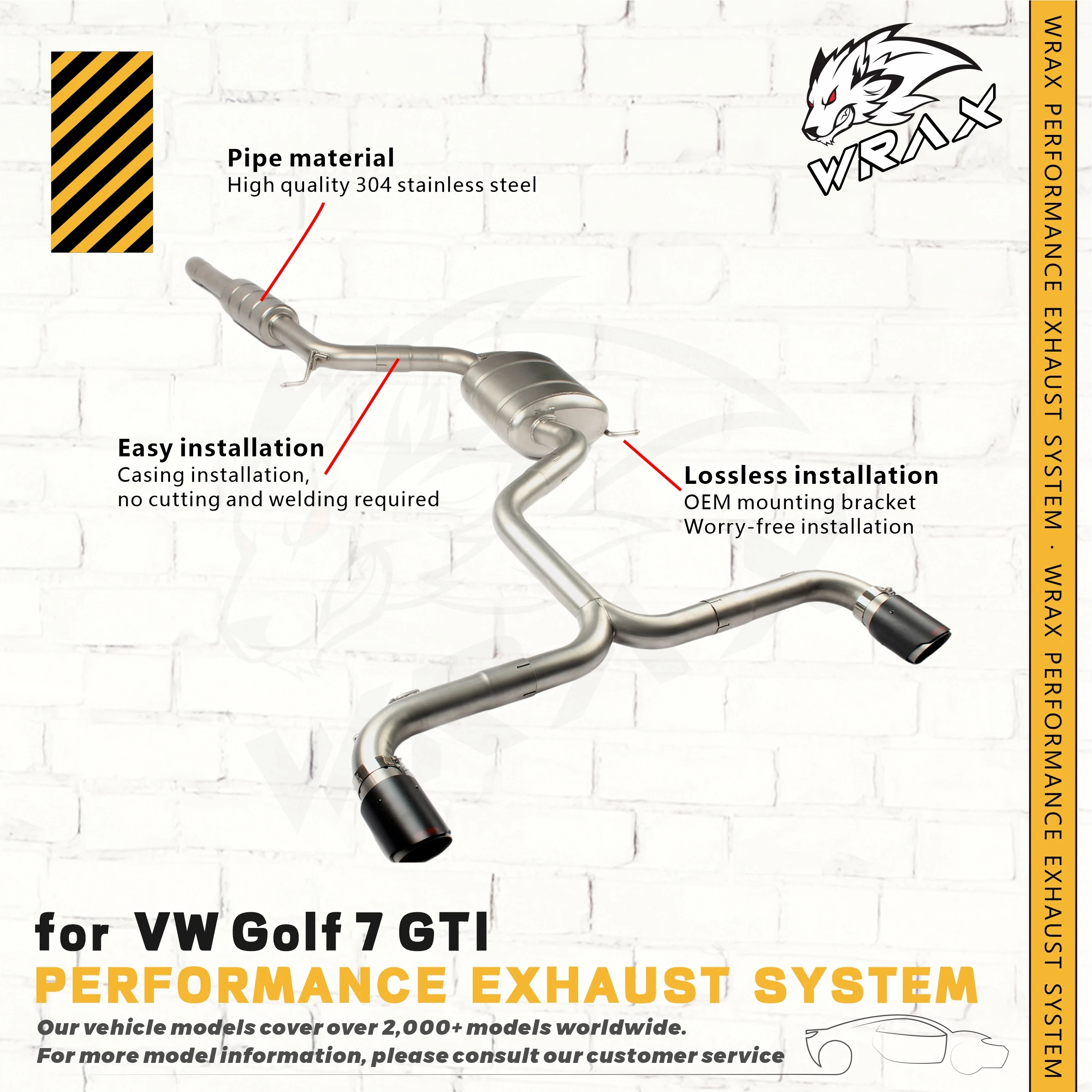 

Выхлопная система WRAX для VW Golf 7 GTI SS304 с клапанами, модификация «сделай сам», установка без потерь