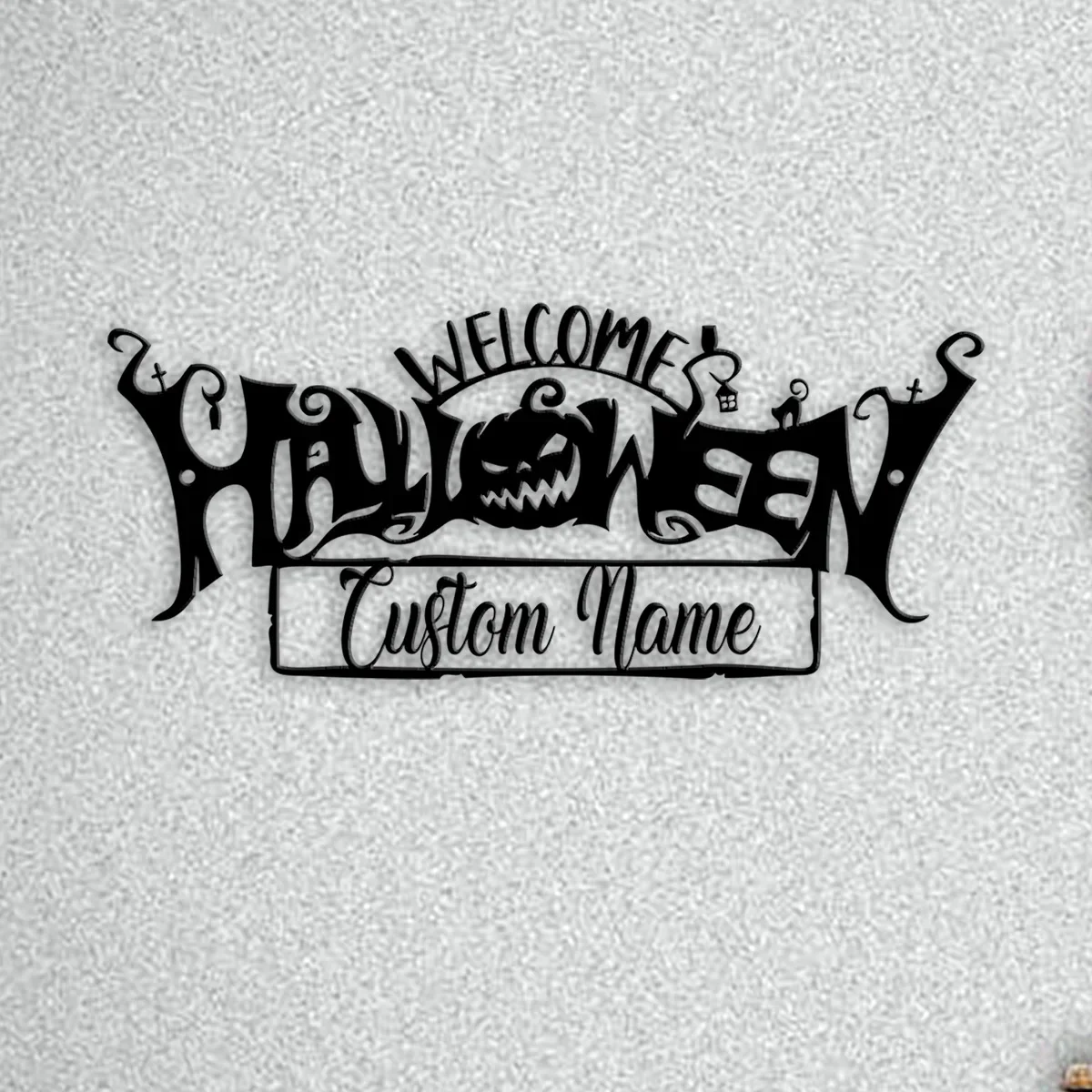 

Customizable Halloween Welcome Sign - Custom Named Black Metal Sign Metal Wall Door