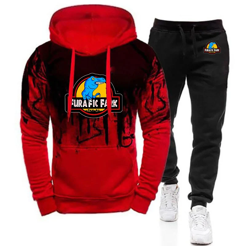2025 Spring And Autumn Furafic Fark Printing Men's New Gradient Color Set Hoodie+Casual Sweatpant Two-piece Suit