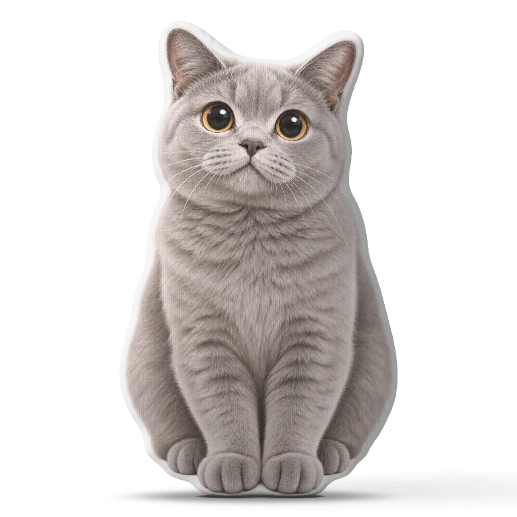 Gray Cat Shaped Pillow British Shorthair Cushion Stuffed Throw Pillow for Cat Lover Gift Sofa Home Decor Living Room Accent