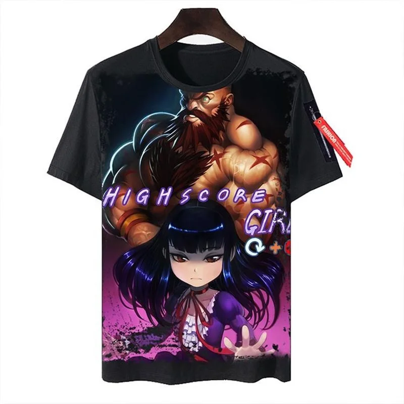High Score Girl Tshirt Loose Fit Cotton Short Sleeve Cartoon Anime Printed Cross-Border Clothing for Teenage Girls