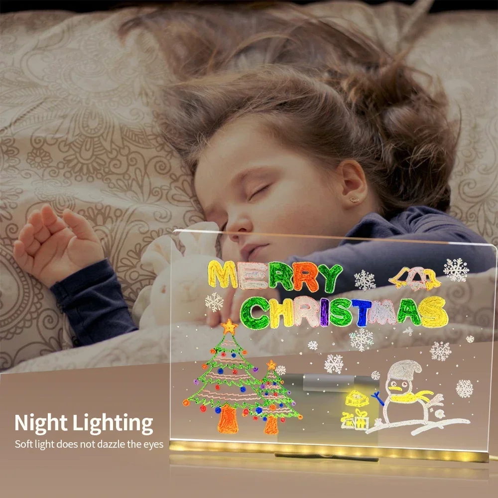 لوحة ملاحظات Led مع ألوان لوحة رسائل Led زجاج ملاحظة مع 7 أقلام ملونة قابلة للمسح علامة نيون لوحة كتابة زجاجية شفافة