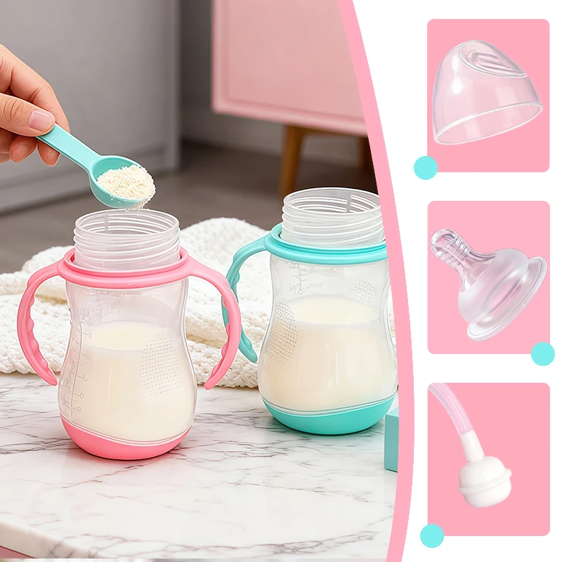 2 قطعة/1 قطعة زجاجة أطفال خالية من مادة BPA، حلمة مثل التصميم، مضادة للسقوط، لمسة طبيعية، مضادة لطي الحلمة، سهلة التنظيف