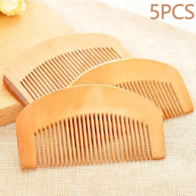 

5PCS Carved Peach Wood Comb Thickened Wood Comb Curly Massage Hair Comb Anti-static Sandalwood Hairdressing Hair Styling Tool