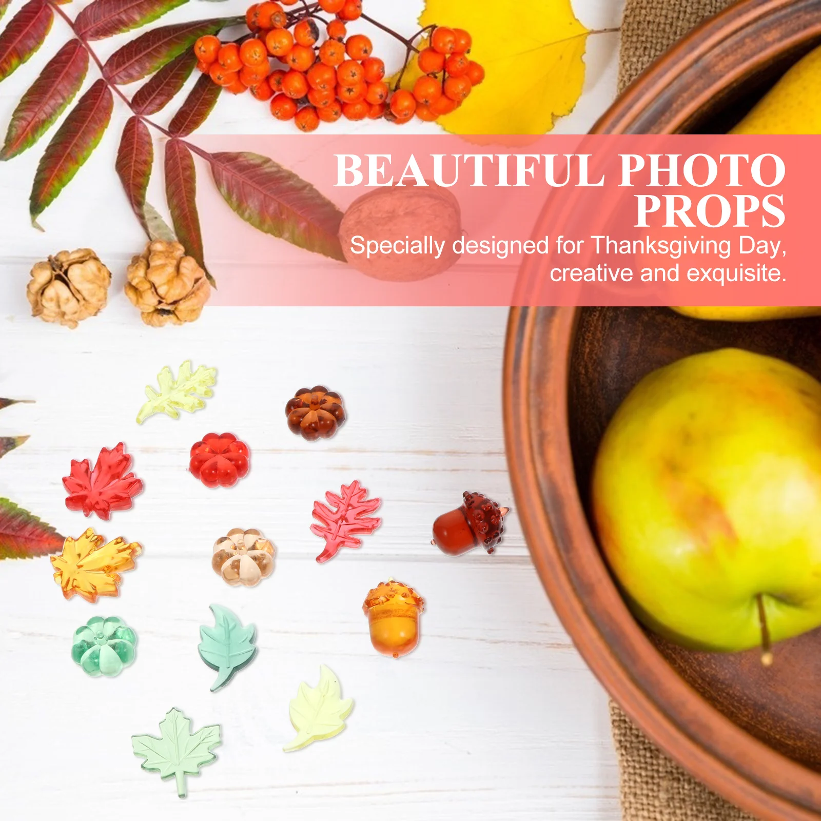 

1Set Thanksgiving Day Pumpkin Maple Leaf Decorations Polished Shiny Surface Tabletop Ornaments Craft Props Party Photo
