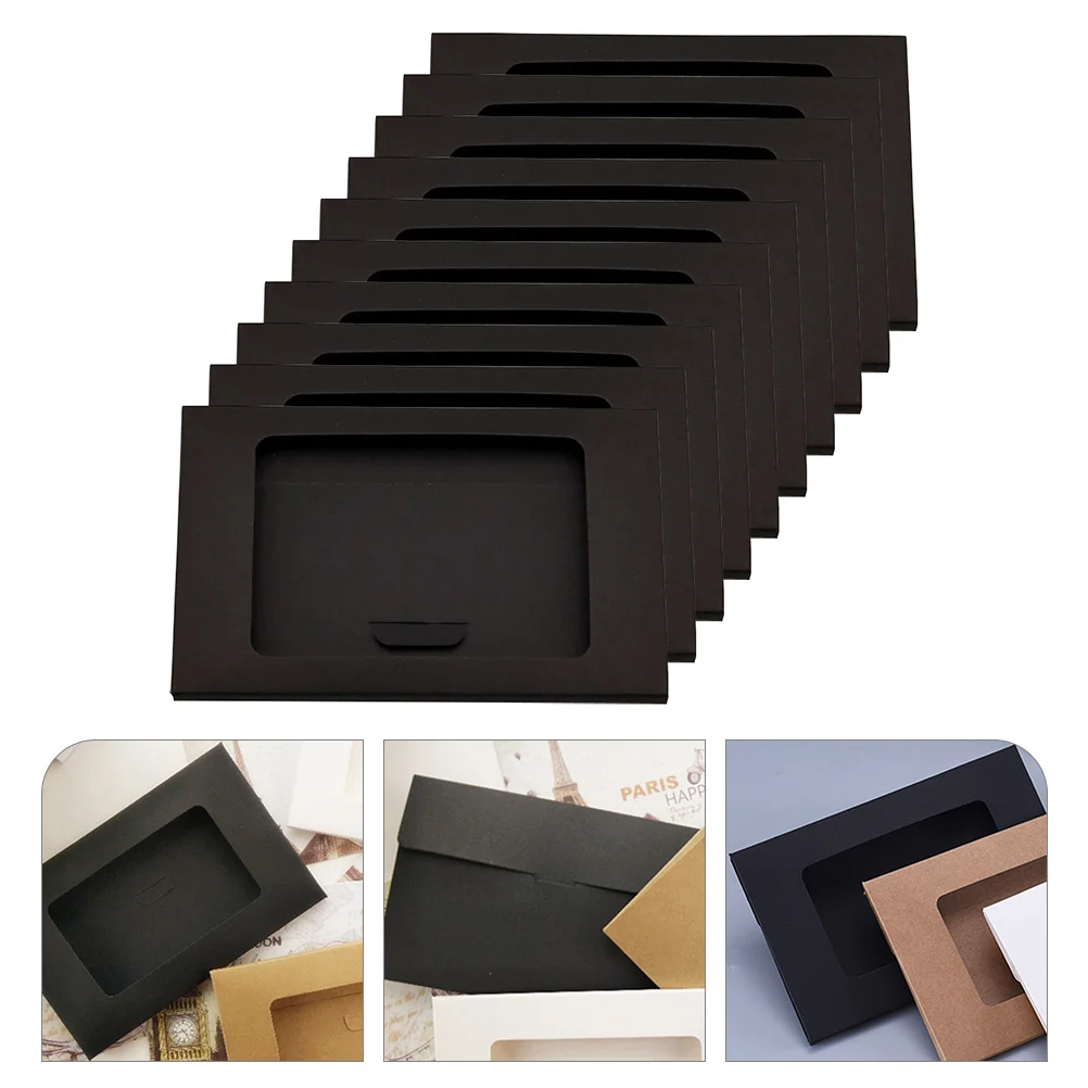 

10pcs Kraft Envelop Boxes Open Window Postcard Box Storage Case For Letters Invoices Statements Envelope Container Lightweight