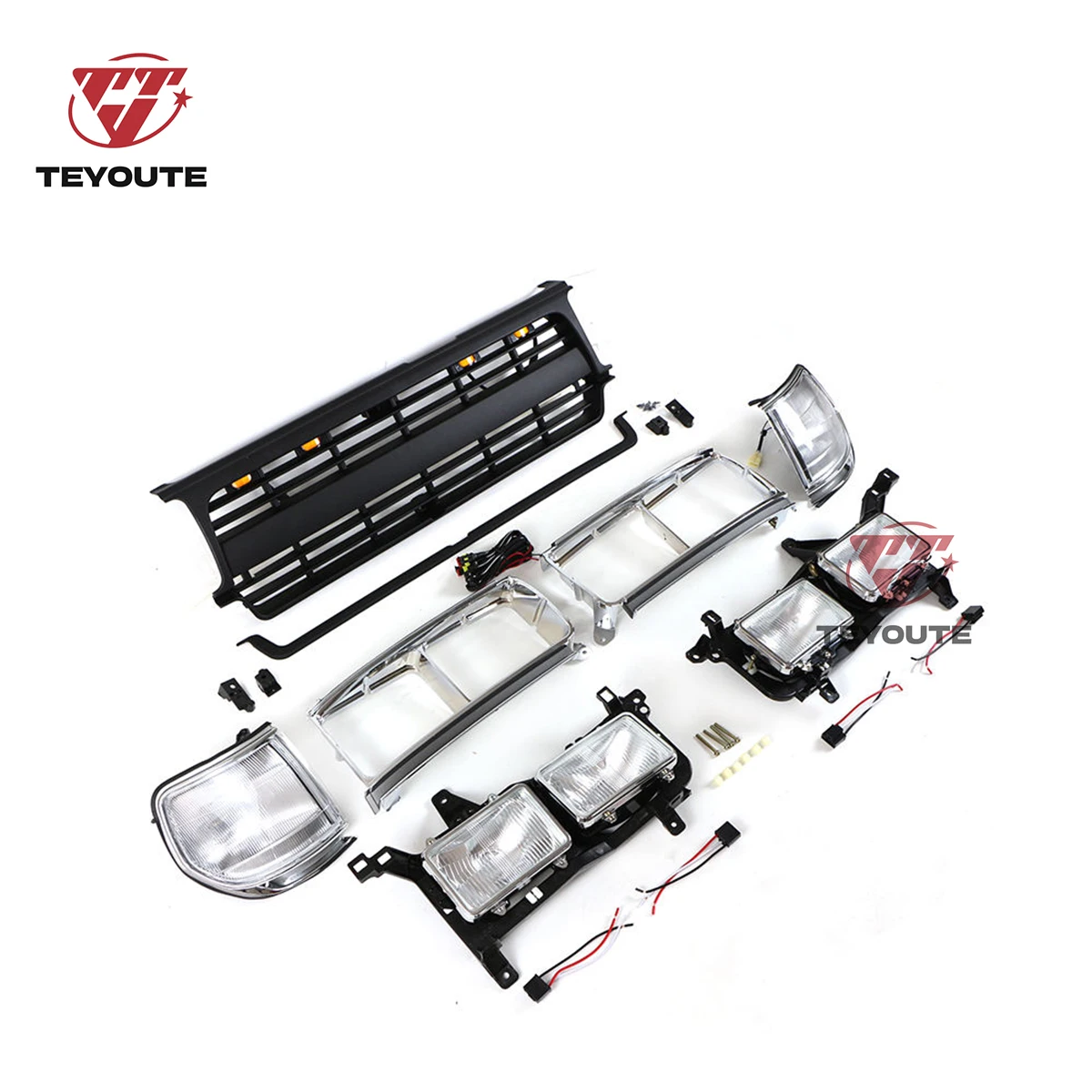 Chrome Plating Grille With Head Corner Light Surround Black Frame Fit For LandCruiser LC80 FJ80 1990-1997