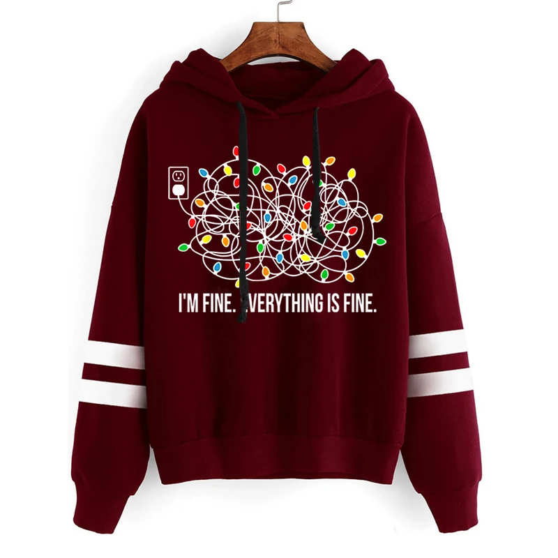 

Fine Everything Is Fine Christmas Lights Tangled Hoodies Fashion Sweatshirts Women Casual Harajuku Streetwear Pullover Tracksuit