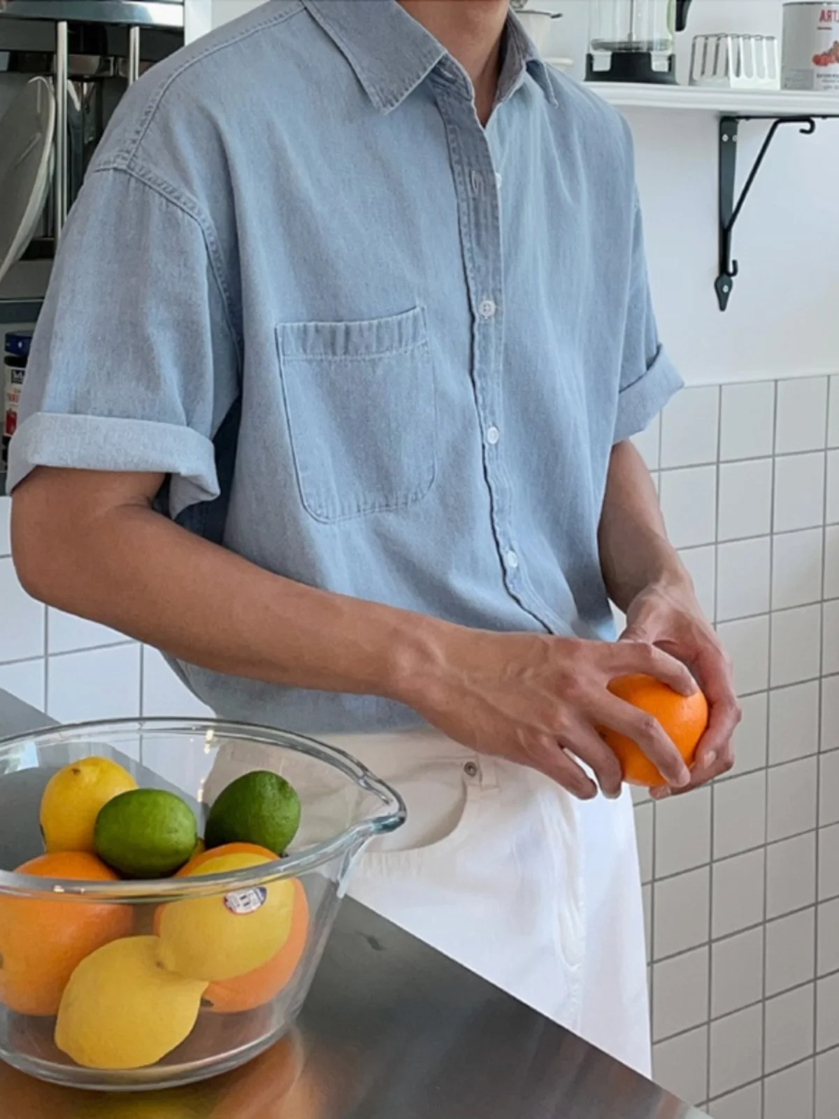 

Мужская ort Sve Denim irt Свободная посадка Sli Повседневная летняя одежда Японский Sle Универсальный модный бренд Personali