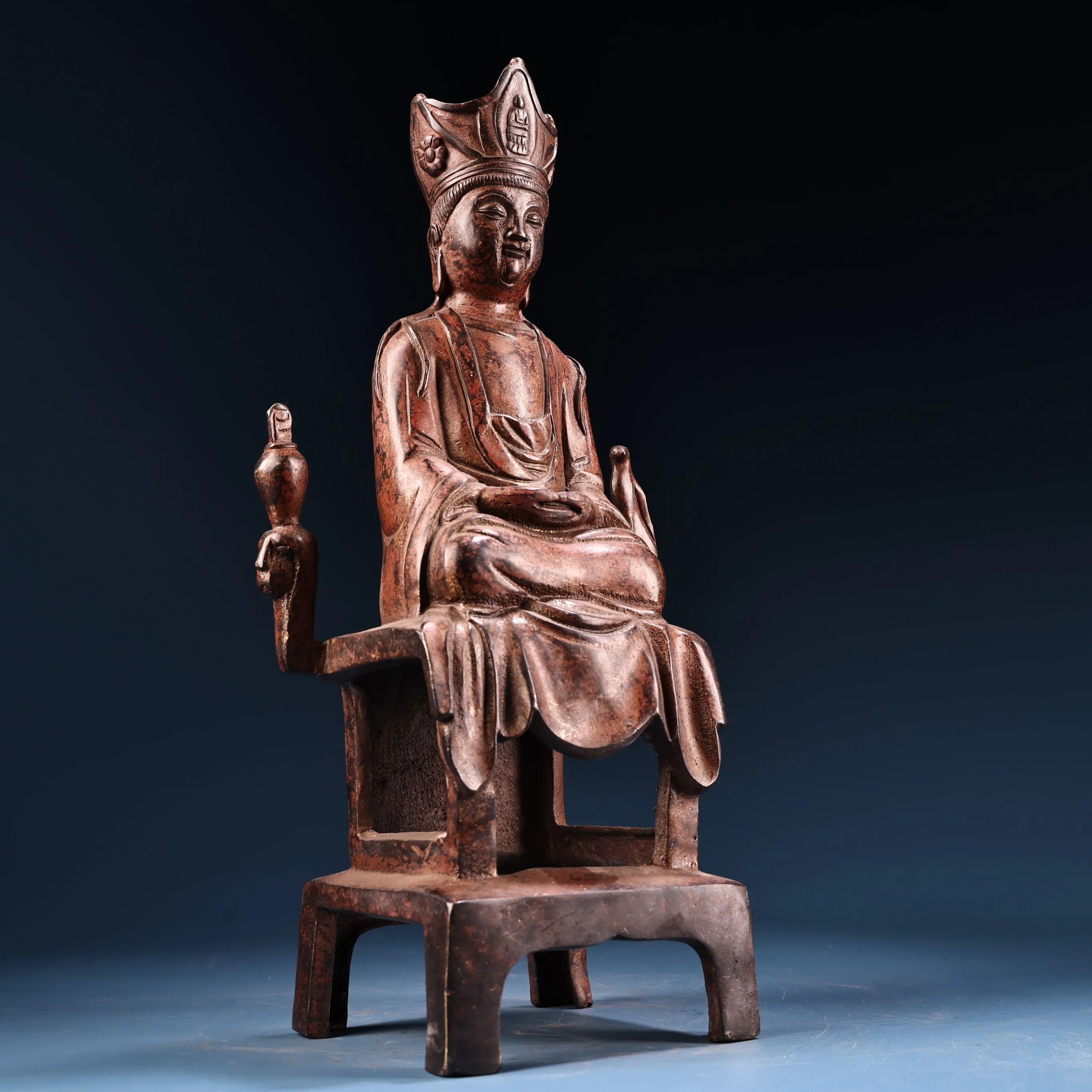 13 "مجموعة معبد التبت البرونزية القديمة المذهبة الزنجفر عالية الإغاثة شمال وي بوذا مقعد بوذا أميتابها قاعة العبادة