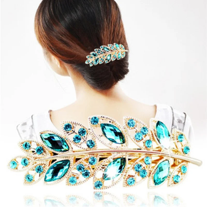 Hair Clip Creative Leaf Crystal Alloy Rhinestone Barrette Women Hairpin Headband Korean Hair Accessories Beauty Fashion