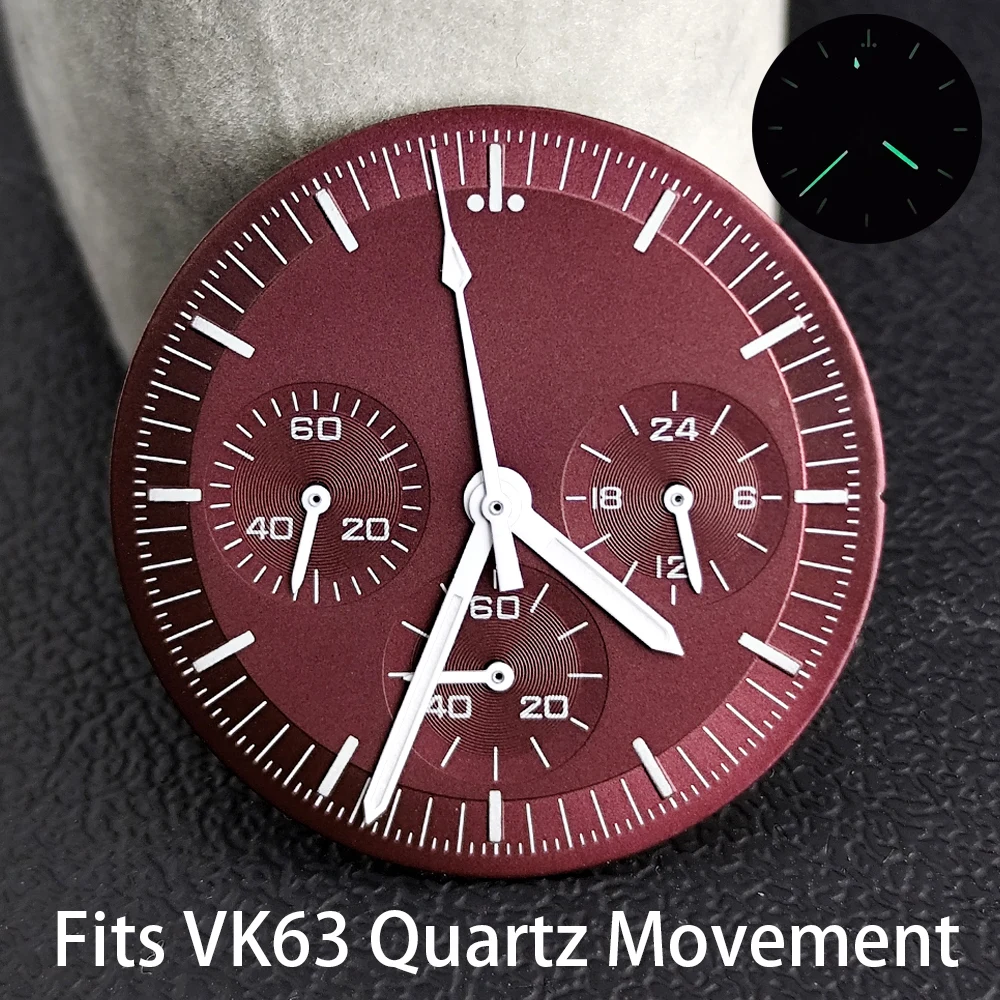 VK63 Zifferblatt/Zeiger passend für VK63 Quarzwerk Herrenuhr Zubehör Ersatz grün leuchtendes Kalenderfenster VK63 Zeiger – Detail 6