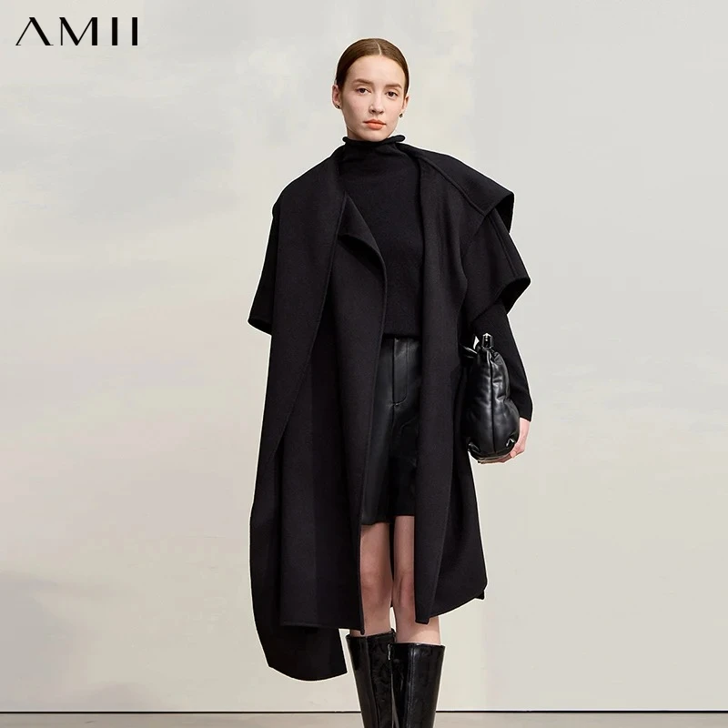 Amii Minimalism Women's Coat 2026 Winter New Solid Warm Loose Long Women Woolen Coat Fashion Versatile Clothing Female 12524038