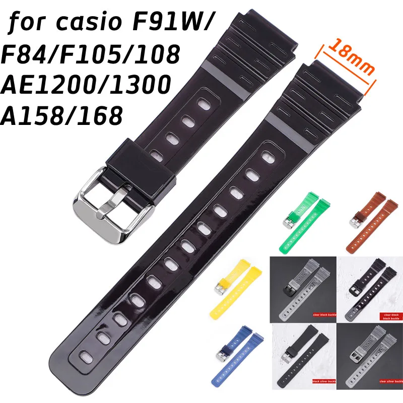 18mm TPU Replacement Watch Strap for Casio F91W F84 F105 F108 A158 A168 AE1200 1300 Watch Band Wrist Clear Bracelet