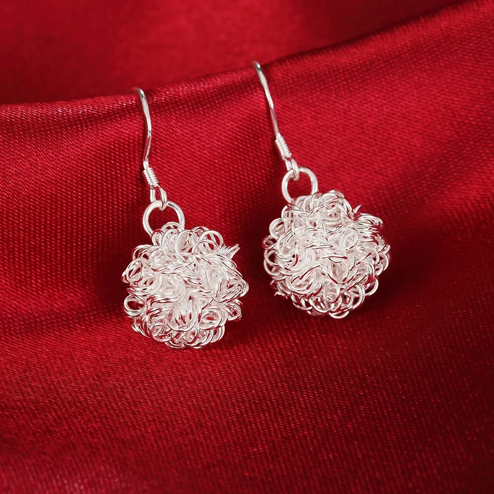 

New 925 Sterling Silver Earrings Fashion Temperament Beautiful Ball Net Gifts Street All-match Jewelry