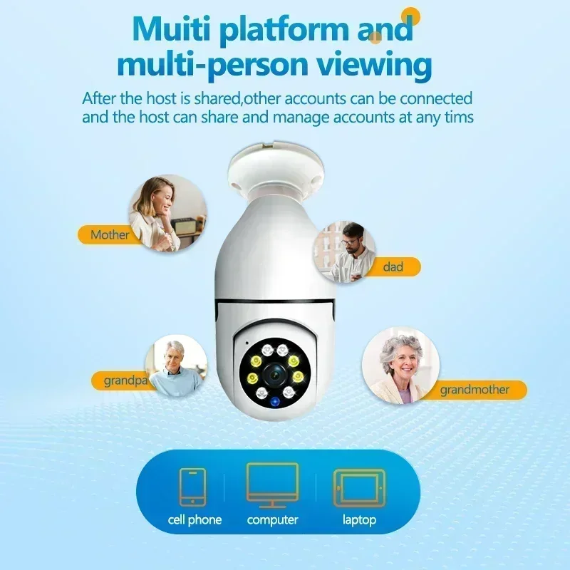 5MP E27 หลอดไฟการเฝ้าระวัง 4X ซูมดิจิตอลกล้อง WiFi Wireless Baby Monitor กล้อง AI ติดตามบ้านสี Night Vision กล้องวงจรปิด CAM