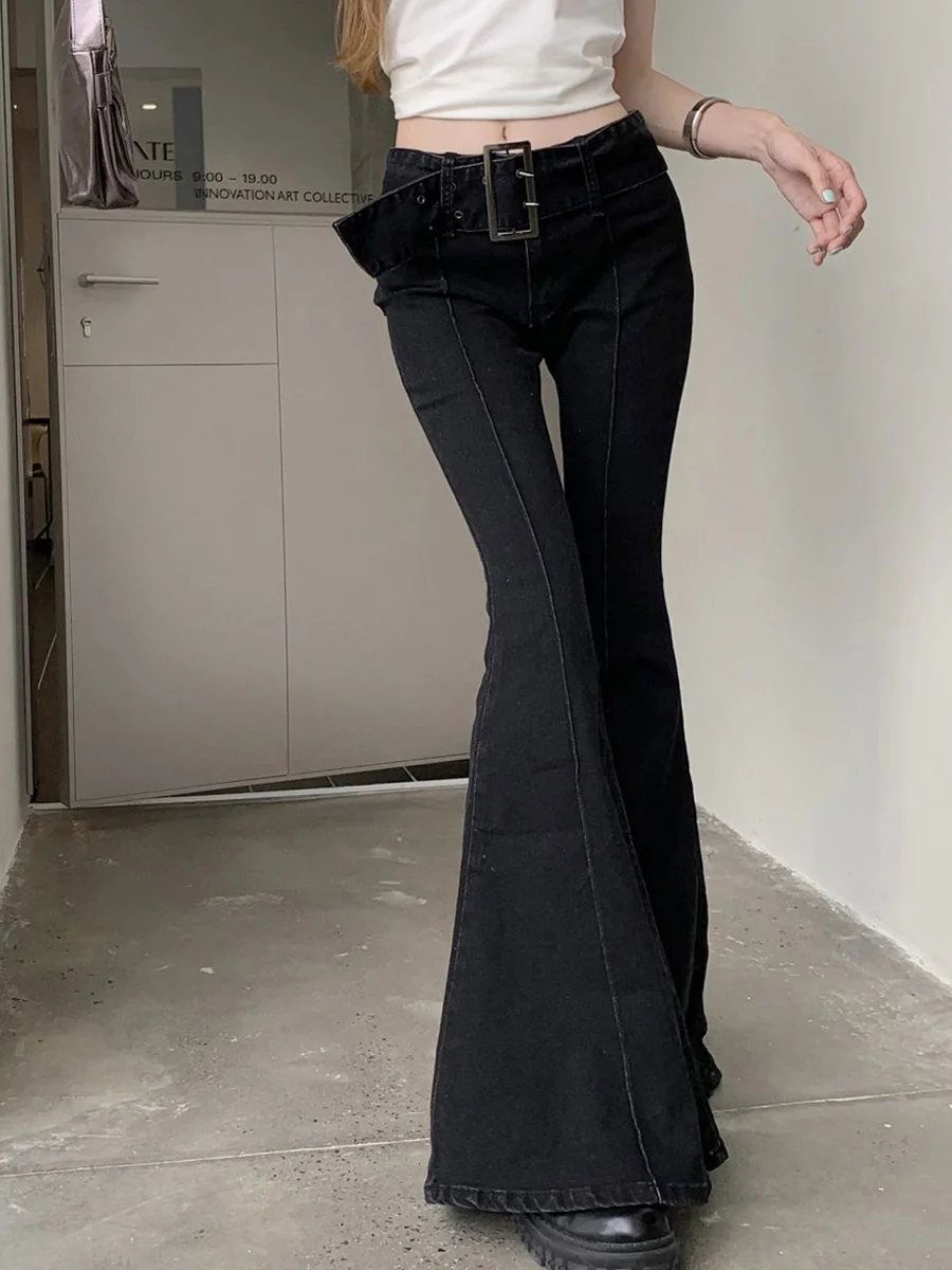 Retro Faion Damen Skinny Jeans Hohe Taille Gerades Bein Micro Flared Bodenlange Hosen Koreanische Sle Denim Freizeitkleidung