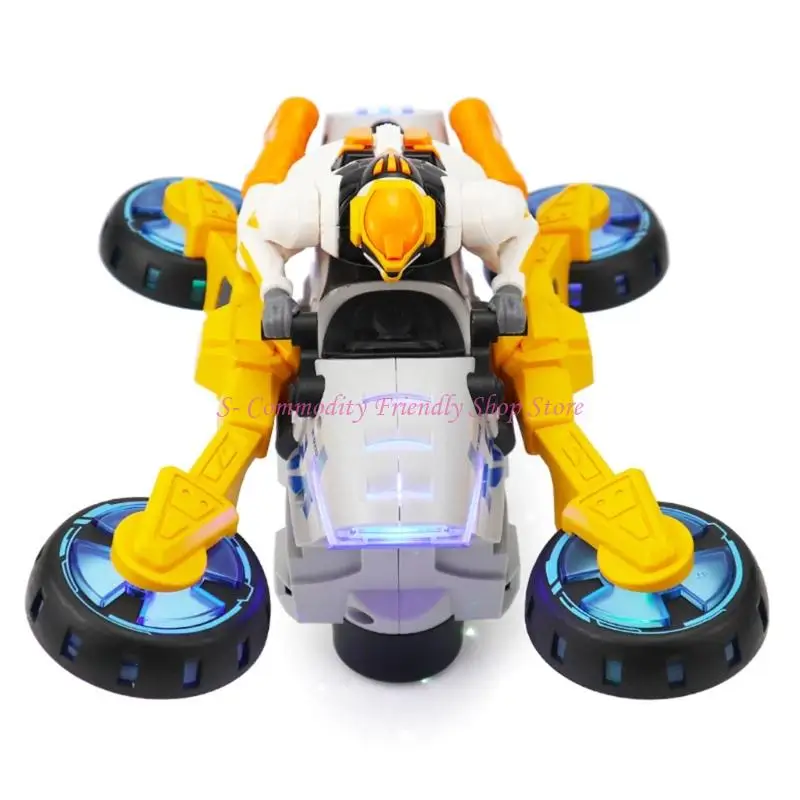 85AE Light Up Motorcycle Toy for Kids with Automatic Transforming, Music, 360 Spin Stunts and Indoor Floor Obstacle Avoidance