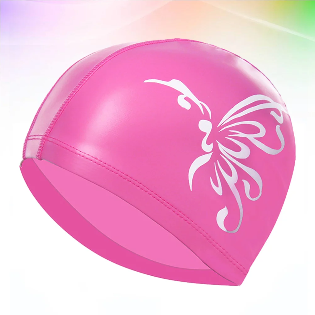 

Waterproof PU Swim Cap for Adults Women Men Pink Butterfly Durable Reusable Swimming Supplies Comfortable Fit PU Swimming Cap