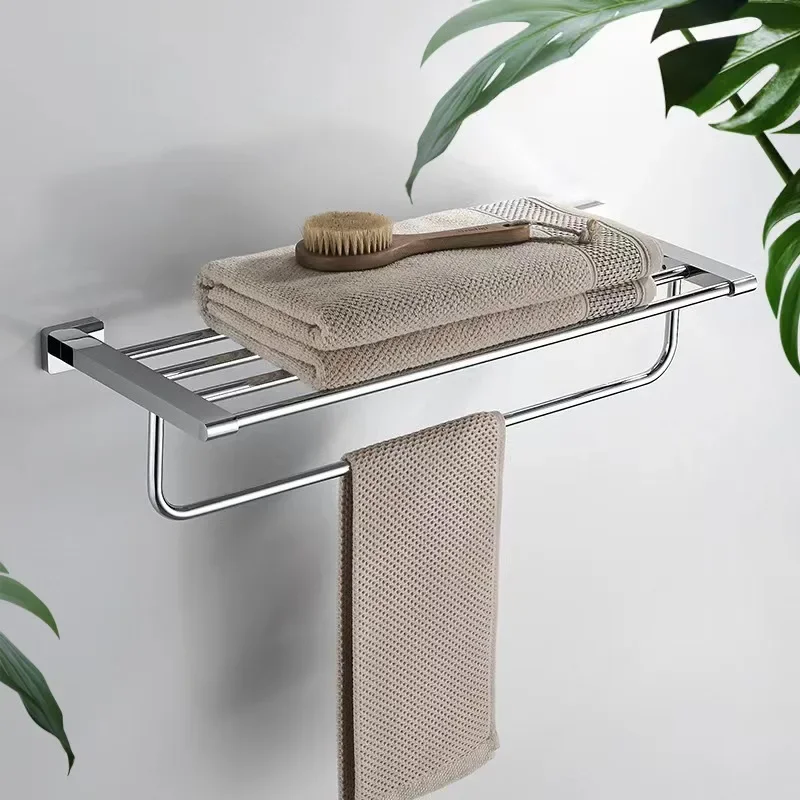 

Nordic Light Luxury Wall Mounted Bathroom Towel Rack Simple All Copper Double-layer Bathroom Hanger No Punching Towel Hook