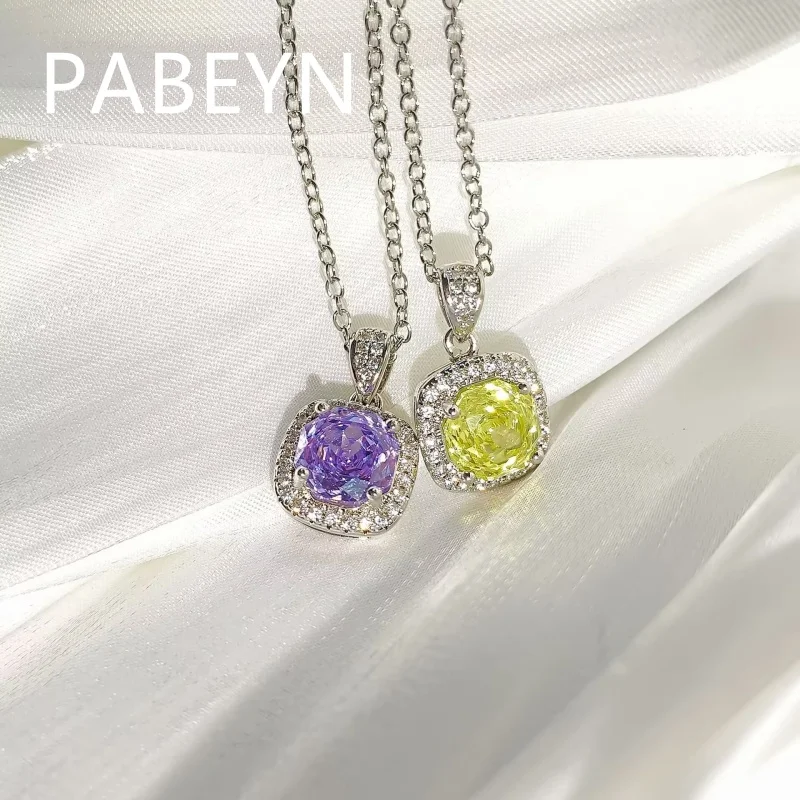 925 Sterling Silver Stylish Delicate Millennium Rose Cut Zircon Princess Square Bag Necklace Birthday Party Anniversary Gift