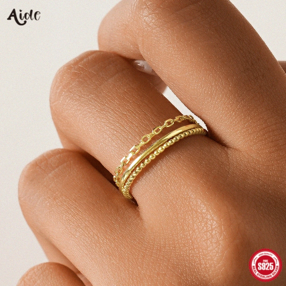 Aide 925 Sterling Silver 3pcs Set Simple Circle Adjustable Ring For Women Minimalist Black Zircon K Gold Fine Jewelry Party Gift