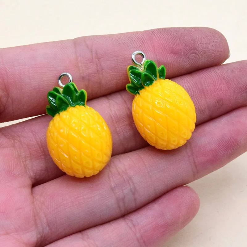 10pcs Flatback Fruit Pineapple Resin Charms Yellow Fruits Pendant For Earring Keychain Jewelry Make DIY F134