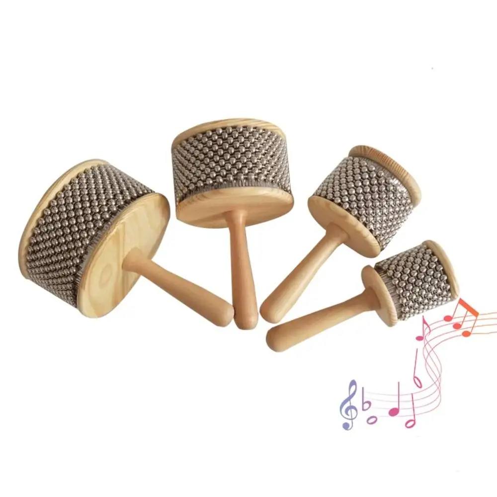 

Stainless Steel Beads Wooden Cabasa Music Education Rhythmic Percussion Hand Cabasa Toddlers Cylinder Hand Crank Toy